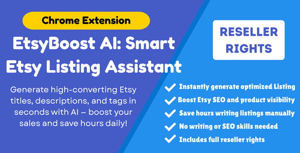 EtsyBoost AI: Smart Etsy Listing Assistant - Generate Title, Description, Tags - Reseller Rights