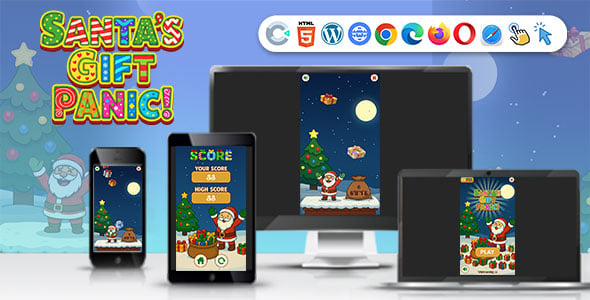 Santa’s Gift Panic! ( Construct 3 | C3P | HTML5) Endless Christmas Game