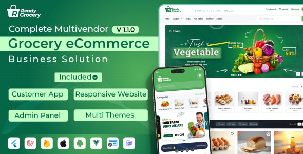 ReadyGrocery– Multivendor Grocery & eCommerce Mobile App with Website & Laravel Admin Panel