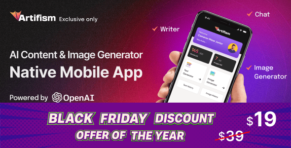 Artifism - AI Content, Image, Voiceover & Code Generator Mobile App